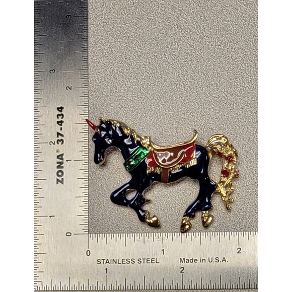 Carnival Carousel Horse Enamel Brooch Lapel Pin with Rhinestones - Picture 2 of 2